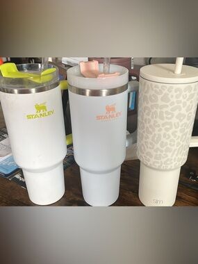 Stanley White Tumbler with Blush Logo and Lid